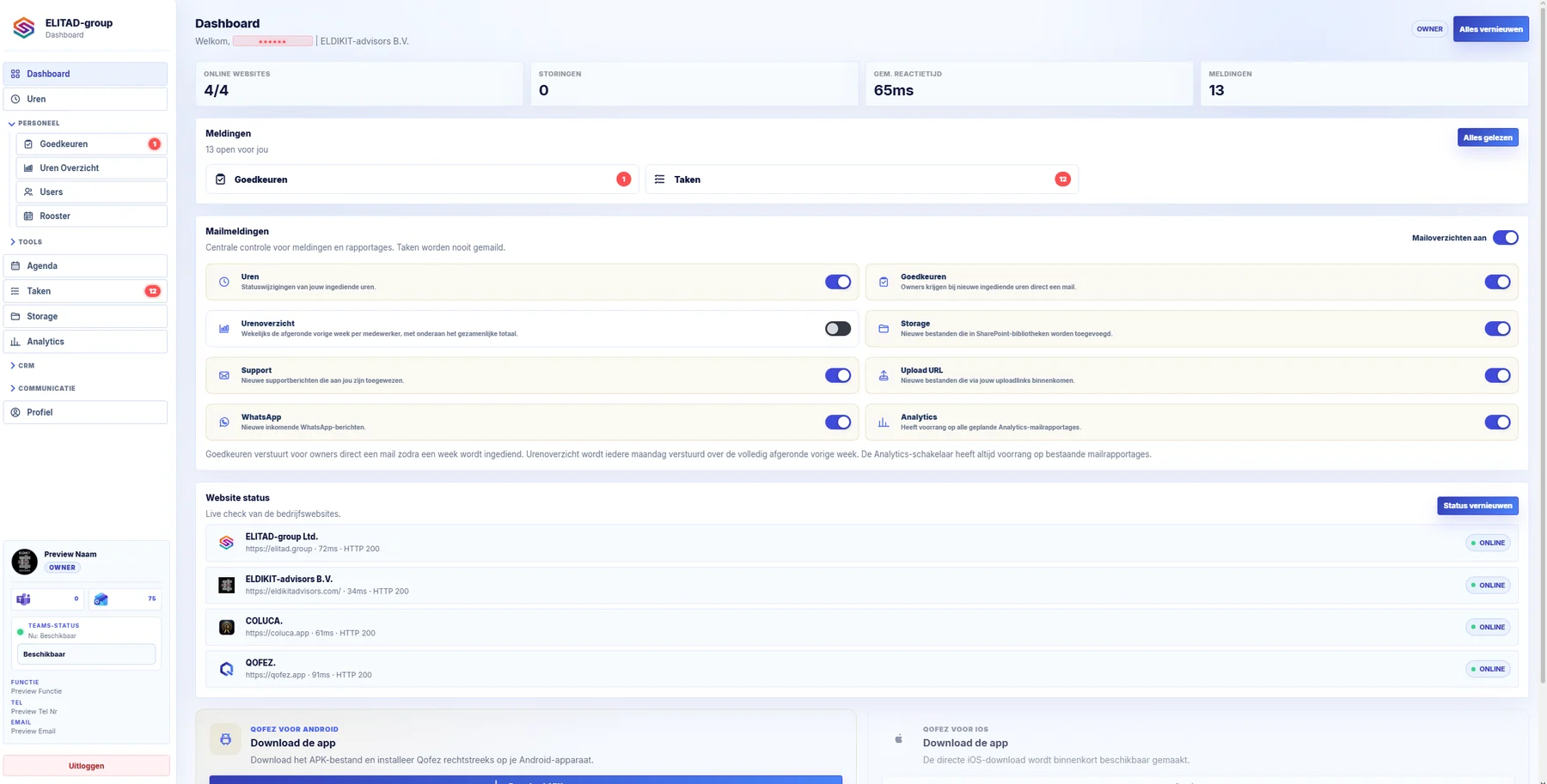 Qofez dashboard interface